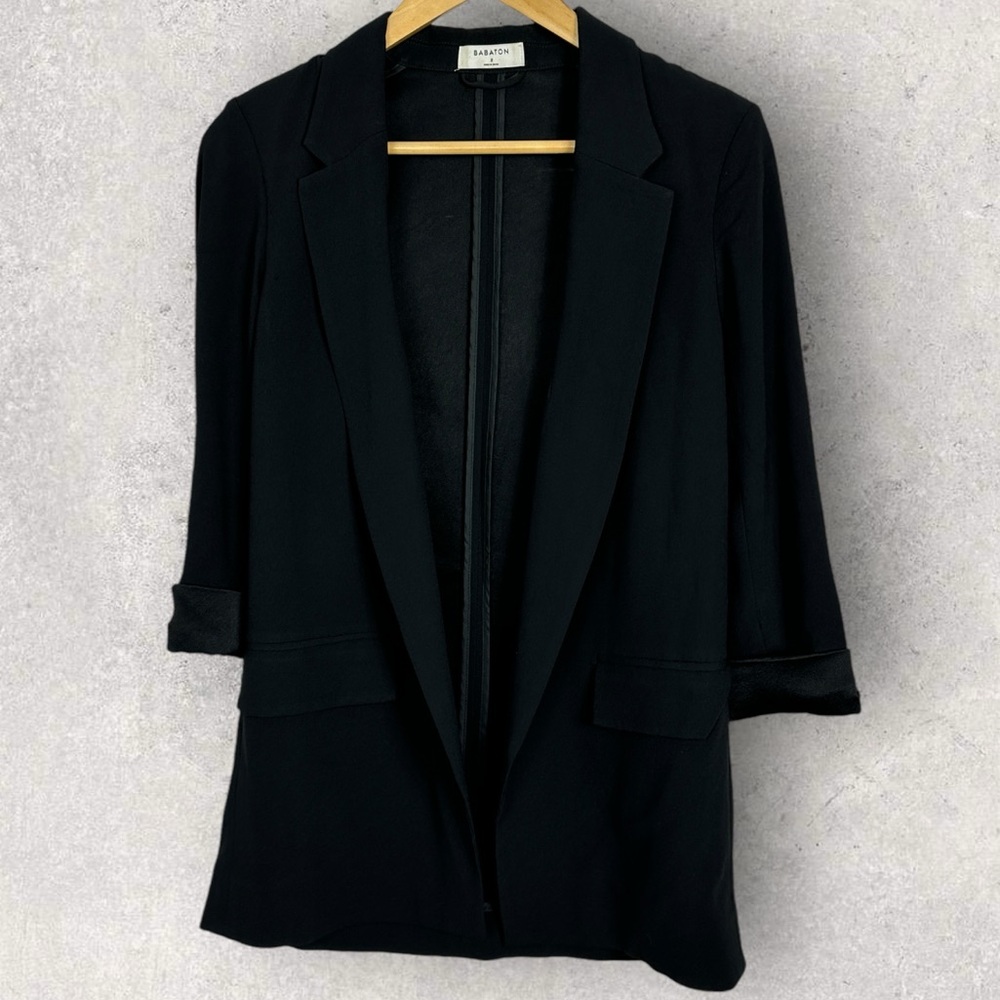 Aritzia Babaton‎ Delos Blazer Black Drape Size 2 Cupro Crepe Minimalist Career - Picture 2 of 16